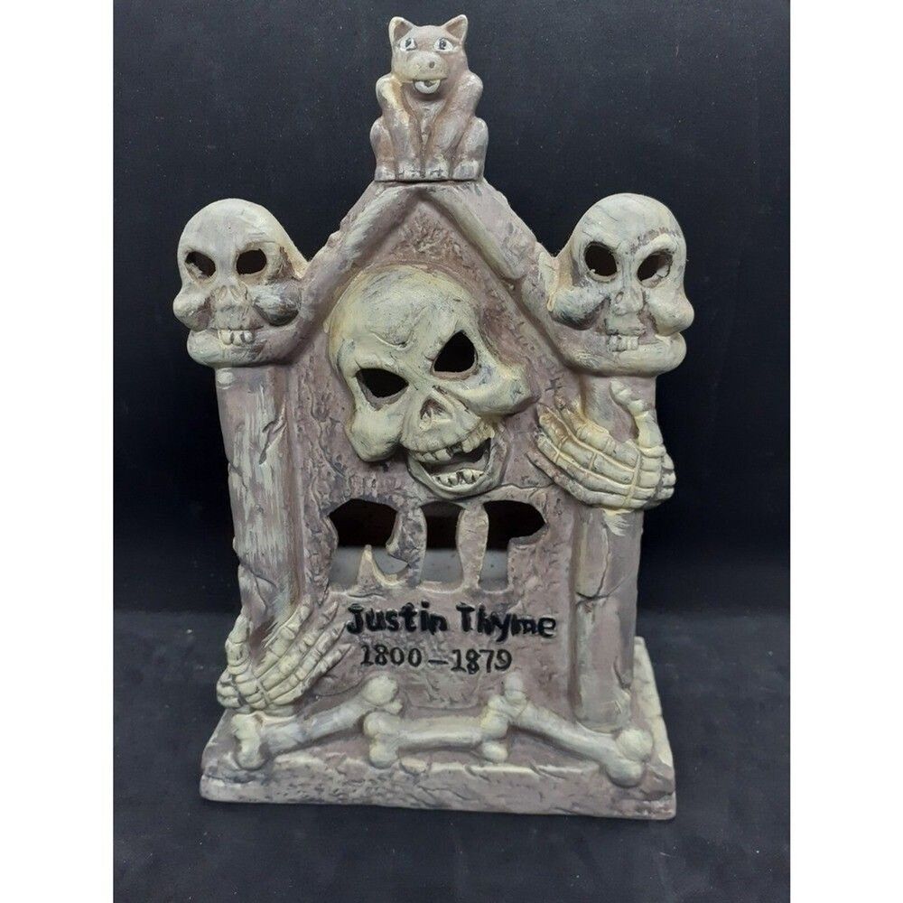 Haunted Skeletons Grave Marker "Justin Thyme 1800-1879" Lighted Decor NEW
